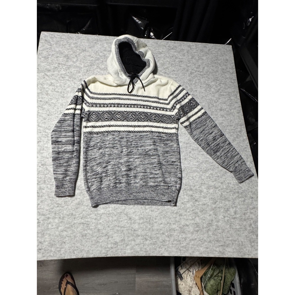 XRAY Mens Gray Fair Isle Knit Pullover Hoodie Sweater L Marled RN164651